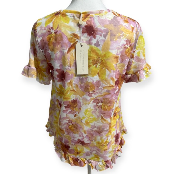 Greige Boutique Yellow/Pink Floral Print Ruffled Blouse Top NWT - Picture 2 of 9